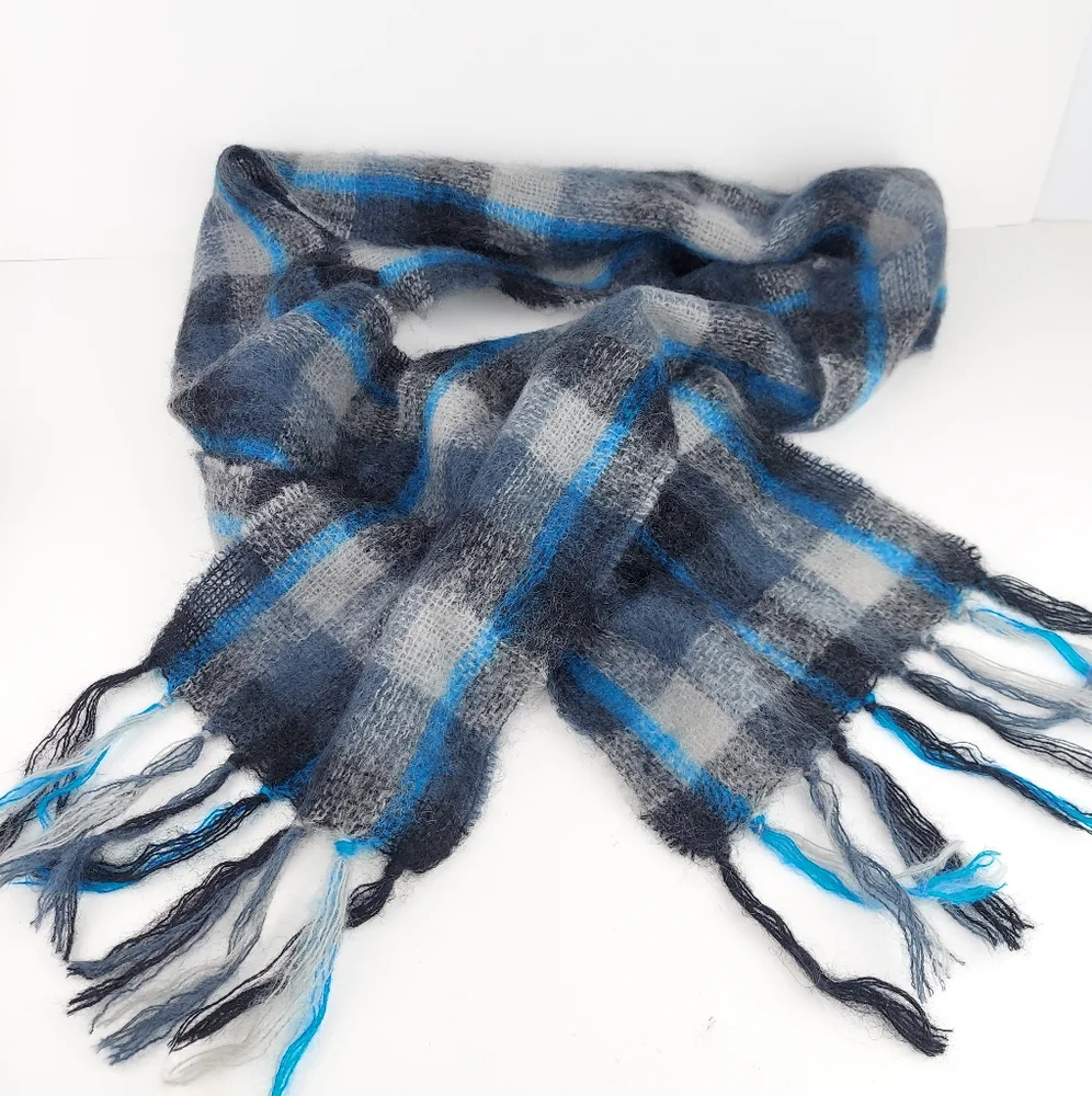 John Hanly Ireland Plaid Mohair Scarf